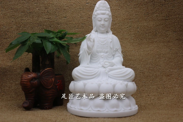 30cm LARGE home family efficacious Talisman Mascot Guanyin the Buddha FENG SHUI White marble Hand engraving Sculpture statue