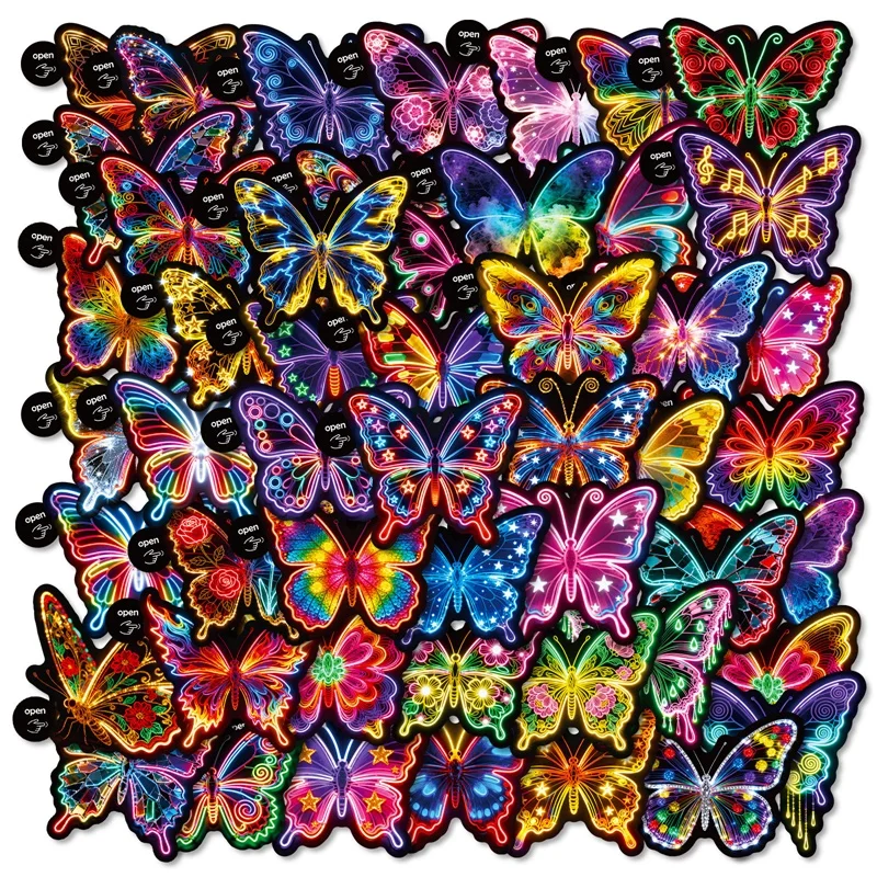 

10/30/50PCS Neon Butterfly PVC Sticker Aesthetic DIY Colored Decoration Phone Laptop Luggage Skateboard Graffiti Decals