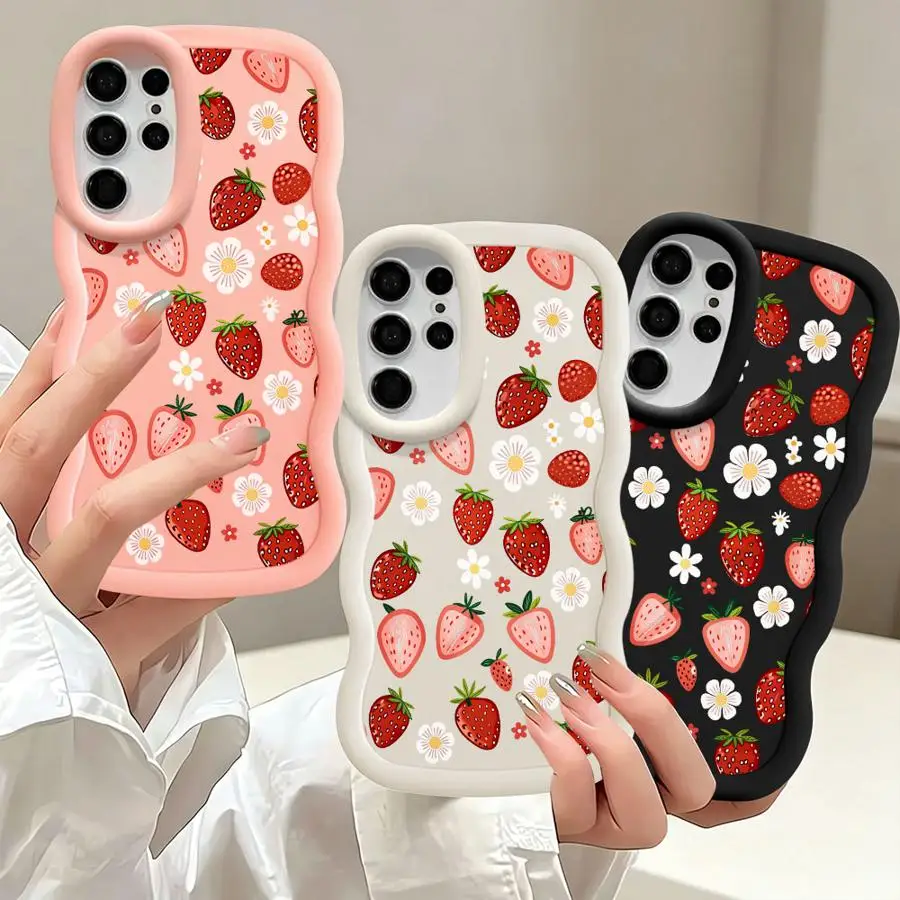 Floral Strawberry Soft Phone Cover Case for Samsung Galaxy S26 S25+ S21 S24 S25 S20 FE S23 Plus S22 Ultra S24+