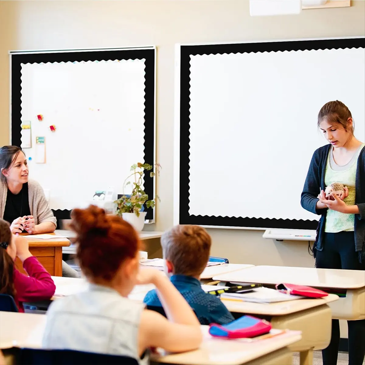 

8-рулонная рамка для доски объявлений, черные зубчатые рамки для классной комнаты, декора школьного офиса, черная бумага для отделки доски объявлений