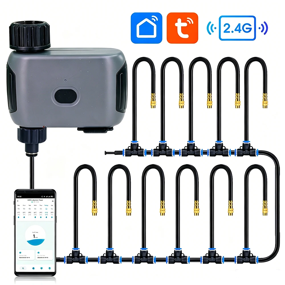 

Tuya Smart Wifi Irrigation Timer Sprayer Watering Kit for Garden Lawn Plants Timing Misting Cooling System Quick Connect Fogging