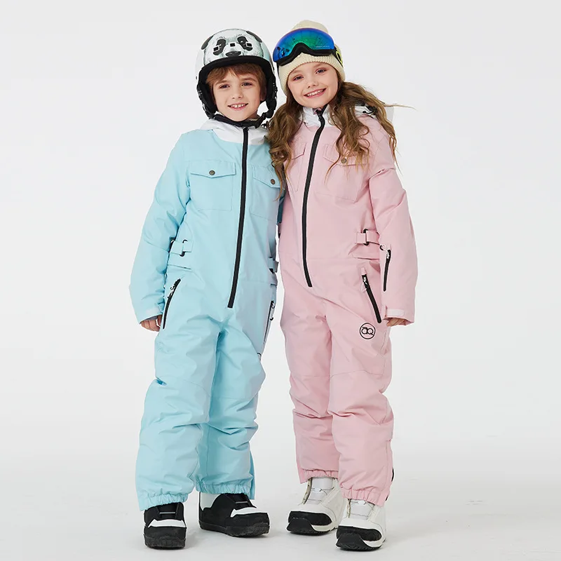 New Children's One-piece Skiing Suit Women's Winter Outdoor Waterproof Windproof Pants Men's Thick Casual Sports Snow Suit Set