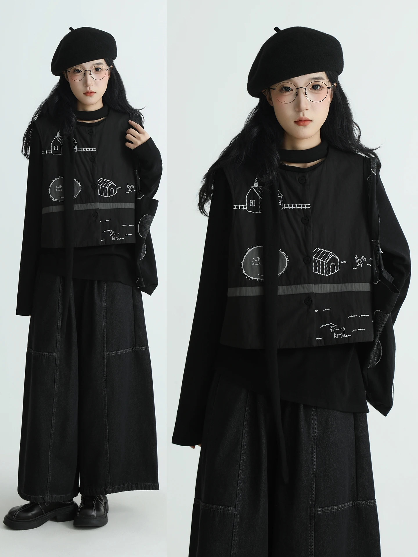 

Жилет женский BOUREN из хлопка с вышивкой, свободный крой, с нашивками на плечах, зимний, новый, в стиле ретро, с цветными блоками, из смесового хлопка и льна