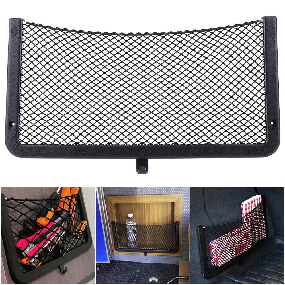 Car Storage Net Bag Framed Car Mesh Organizer Elastic Net Caravan Bus Vehicle Seat Back Organizer for Bus Camper SUV Vehicle RV