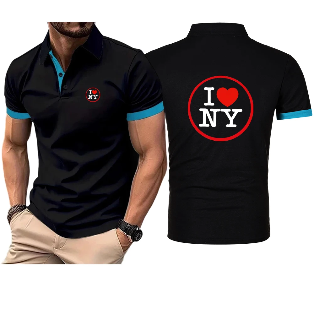Men's Lightweight Versatile Short Sleeve Top I love New York Logo Print Summer 2025 Absorb Sweat Quick-dry Polo Shirt
