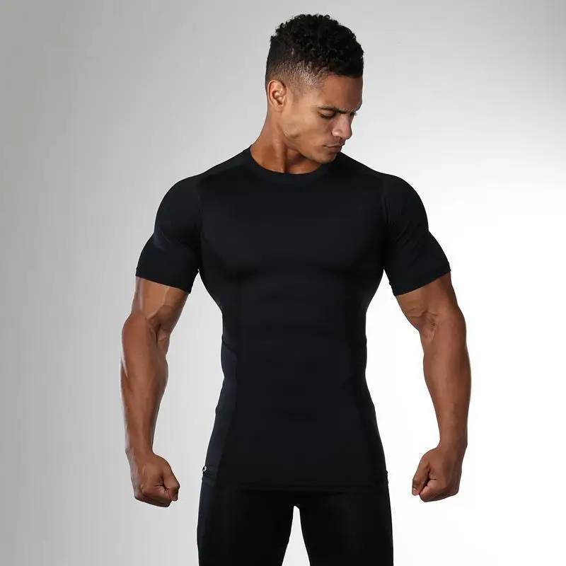 Summer Men\'s Quick Dry Compression T-Shirt Sport Running Short Sleeve Tees Gym Fitness Workout Bodybuilding Sweatshirt Clothes