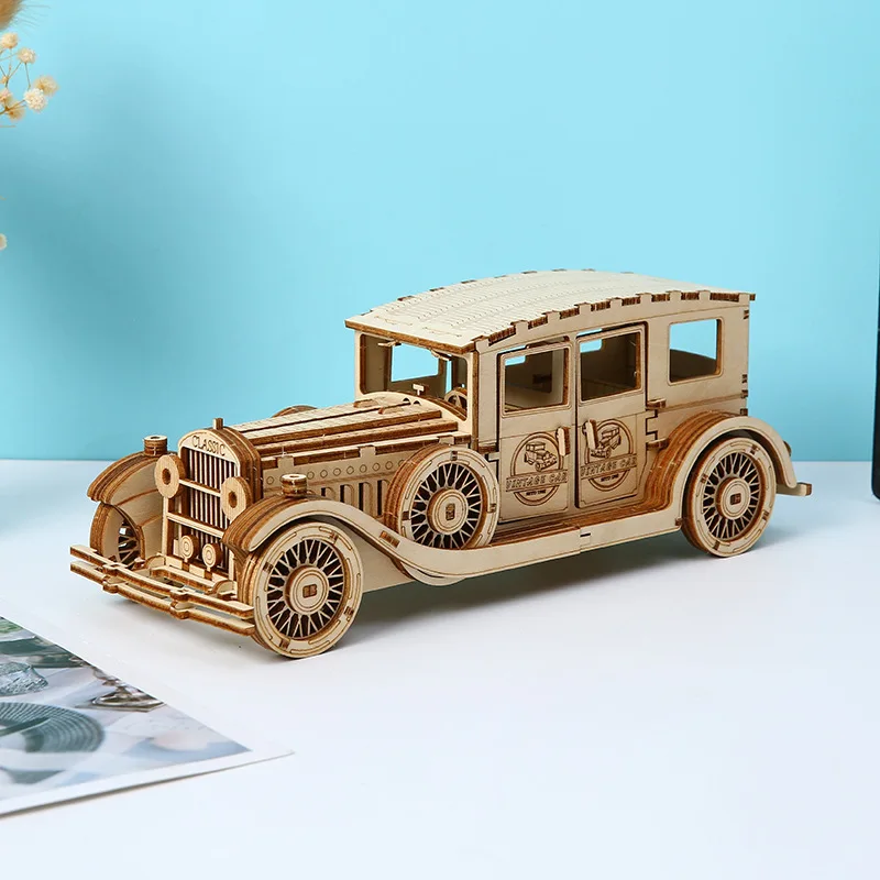 Puzzle Model kayu 3D Diy Model teka-teki kayu mainan mobil Bus 3D dekorasi rumah kayu hadiah ulang tahun untuk anak-anak remaja dewasa