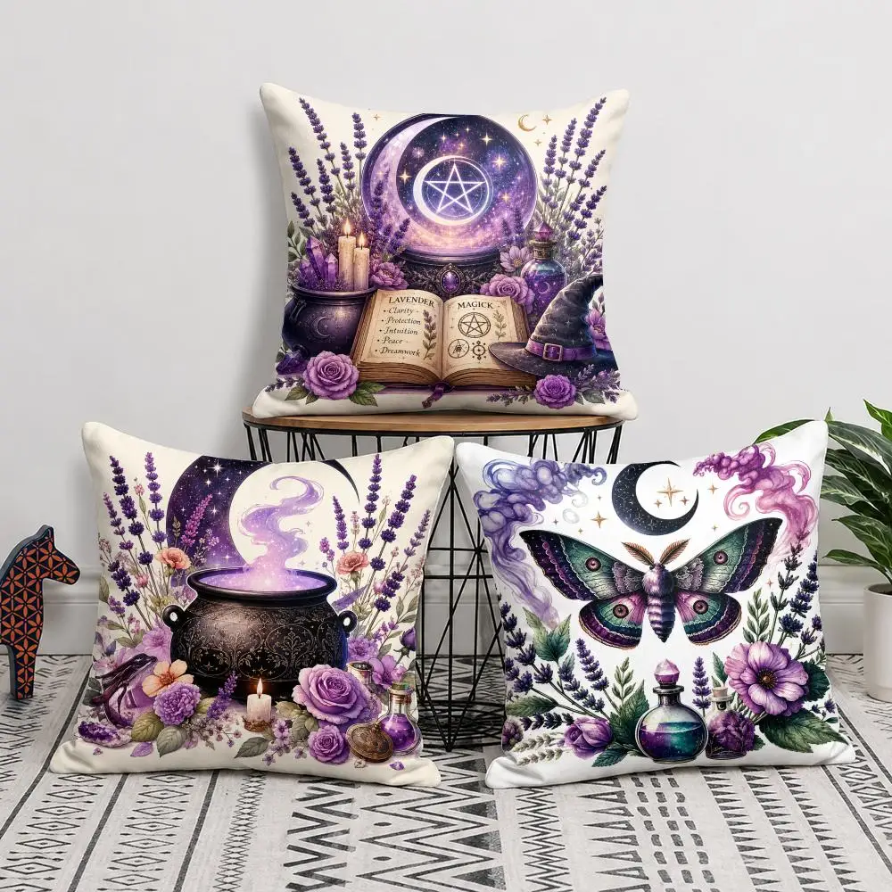 Halloween Magic Purple Cushion Cover Short Plush Double Sided Printed Soft Pillow Case Home Sofa Decor Festival Gifts