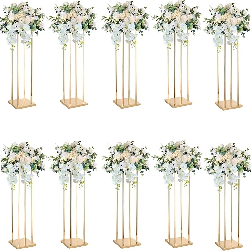 5 PCS/ LOT Flower Vase Gold Column Stand Metal Road Lead Wedding Centerpiece Flower Rack For Event Party Decoration