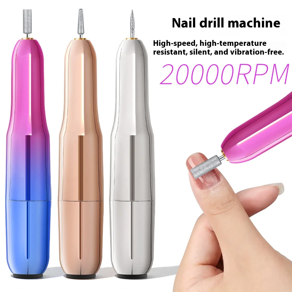 Mini perceuse à ongles, broyeur de stylo de lime à ongles USB pour Nail Art, Kit d'outils de polissage de manucure et pédicure avec accessoires à 6 embouts