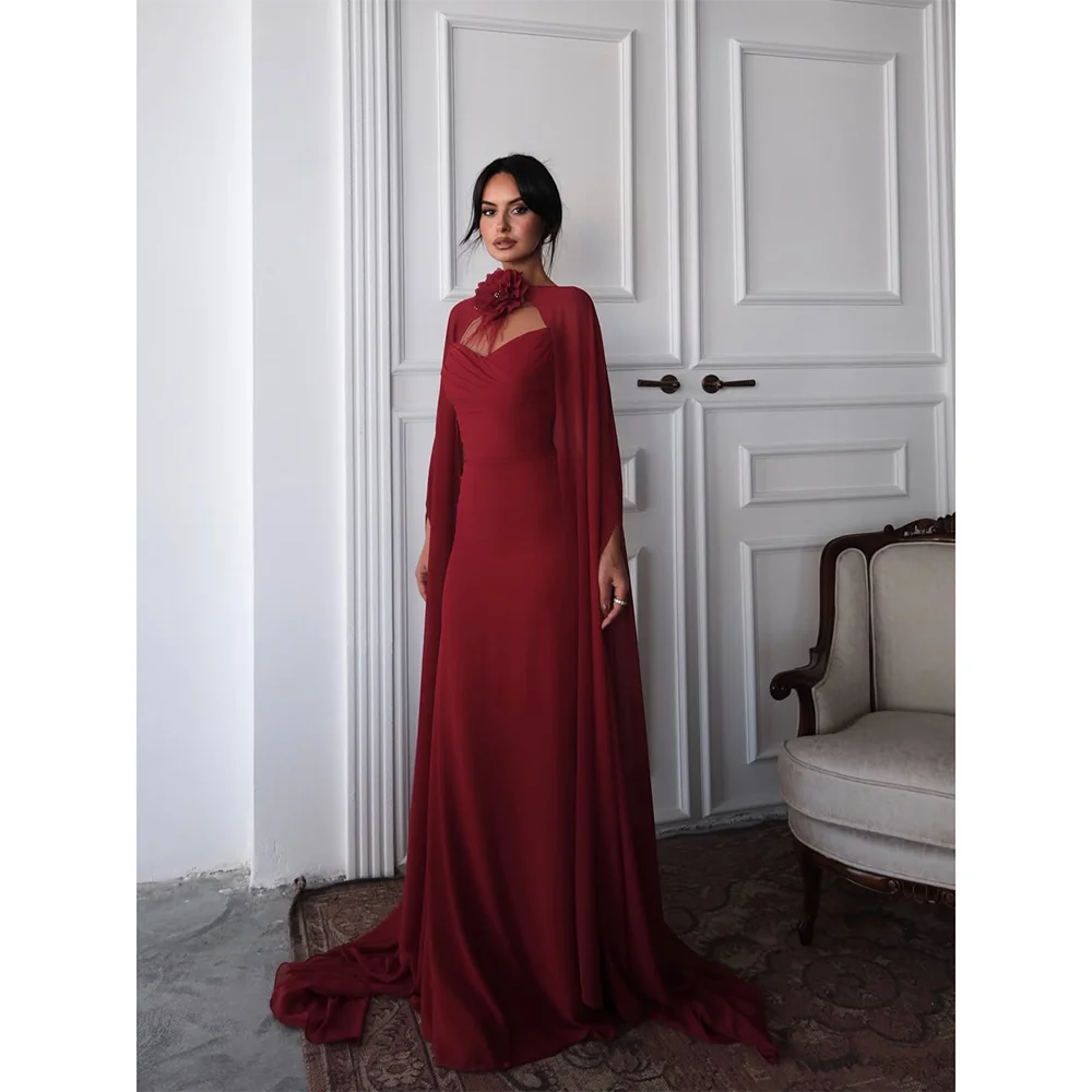 

2025 Women's Evening Dresses Red Flower High Neck Elegant Evening Gowns Floor Length Mermaid Formal Party Dress Customized
