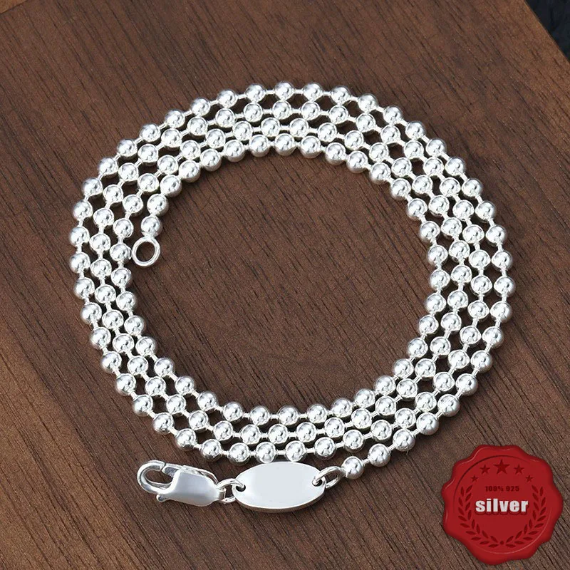Classic and versatile round bead chain necklace for men and women S925 pure silver vintage simple long couple sweater chain