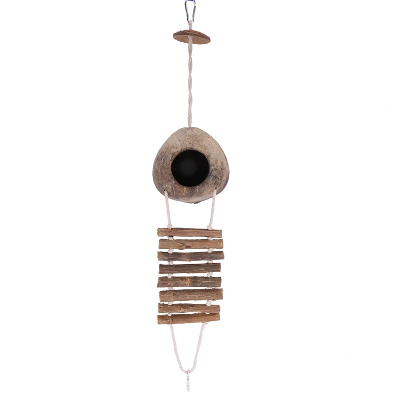 100% Natural Coconut Husk Coconut Hide with Ladder for Bird Shell Hideaway Habitat 2-A13G
