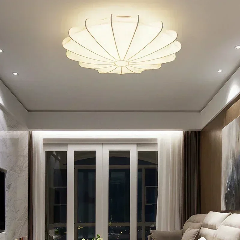 Modern Home Decor Ceiling Light Minimalist Silk Led Lamp Nordic Cream Style Bedroom Living Dining Lustre De Salon Ceiling Lights