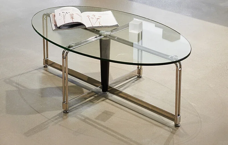 Coffee table medieval Bauhaus stainless steel tempered glass coffee table oval retro small apartment minimalist tea table