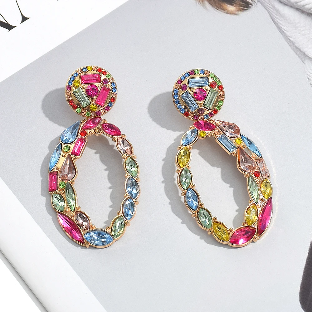 New Design Metal Colorful Crystal Dangle Drop Earrings High-Quality Fashion Rhinestones Jewelry Accessories For Women