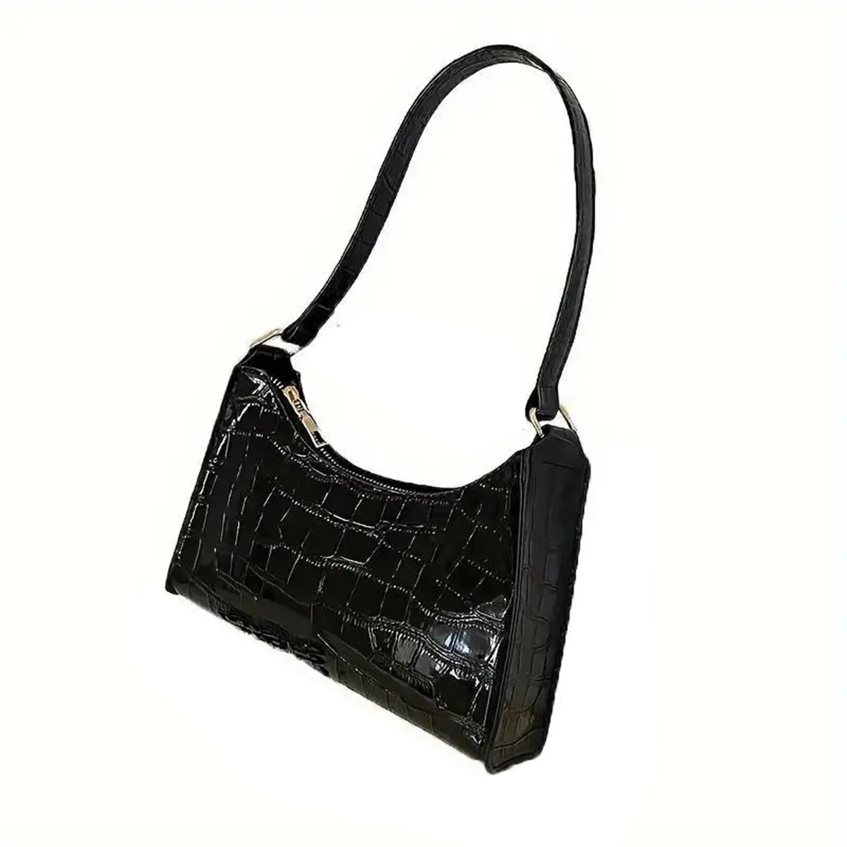 Black alligator pattern pure color bag for women. Popular and textured shoulder bag. Simple, individual and fashionable handheld