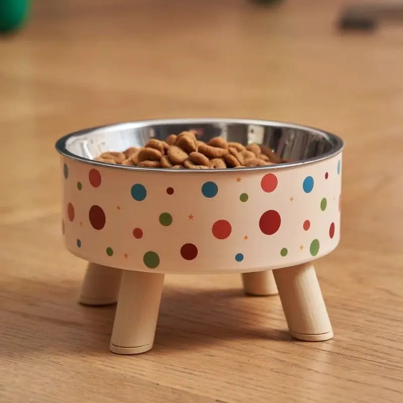 New Stainless Steel Pet Bowl Cat Dog Food Water Bowl High Foot Anti-Slip Anti-Tip Feeding Bowl