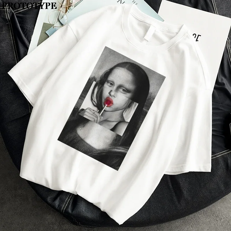 Women\'s T-shirt Monla Lisa Printed T-shirt with Short Sleeve Harajuku Summer Oversized T-shirt Female Unisex Tops Woman Clothes