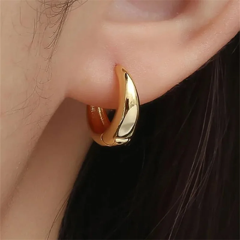18K Gold Plated Huggie Hoop Earrings with 925 Sterling Silver Needle Chunky Thick Circle Earring for Women Daily Party Wear view 6