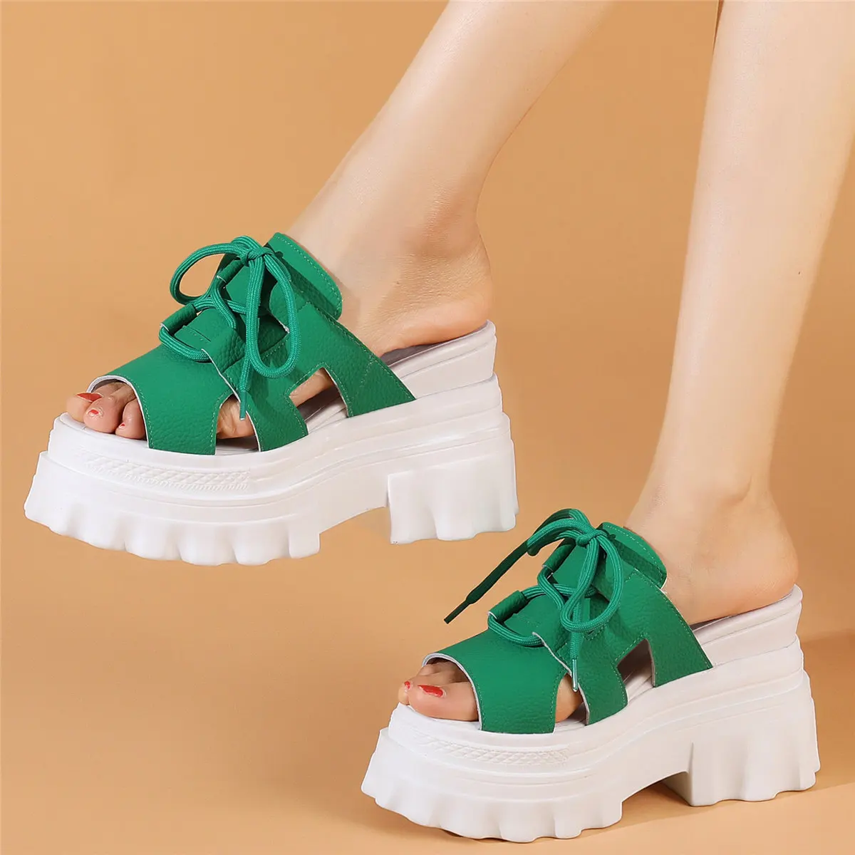 

2023 Platform Pumps Shoes Women Genuine Leather Wedges High Heel Gladiator Sandals Female Open Toe Fashion Sneakers Casual Shoes