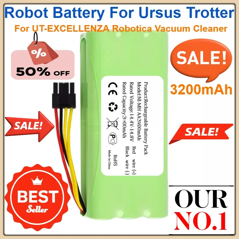 New  Robot Battery For Robotica Vacuum Cleaner Ursus Trotter UT-EXCELLENZA 3200mAh