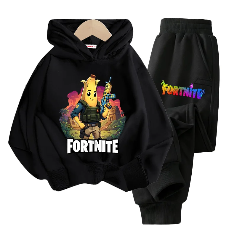 Game Fortnites Children Tracksuit Set Anime Letter A-Z Kids Autumn Hoodies Sweatpants Boy Girl Thin Sportswear Hood Sweatshirt