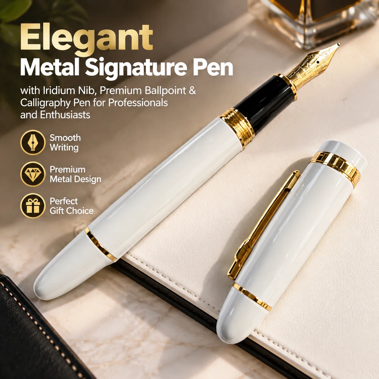 Elegant Metal Signature Pen with Iridium Nib, Premium Ballpoint & Calligraphy Pen for Professionals and Enthusiasts