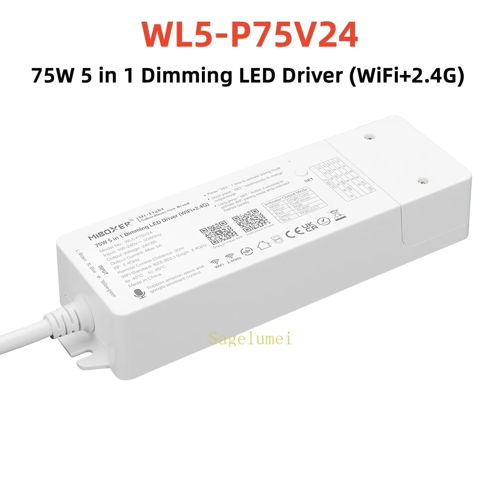MiBoxer WL5-P75V24 RGB+CCT Dimming LED Driver WiFi+2.4G Built-in Power Adapter AC100V~240V To DC24V 75W Support Multiple Control