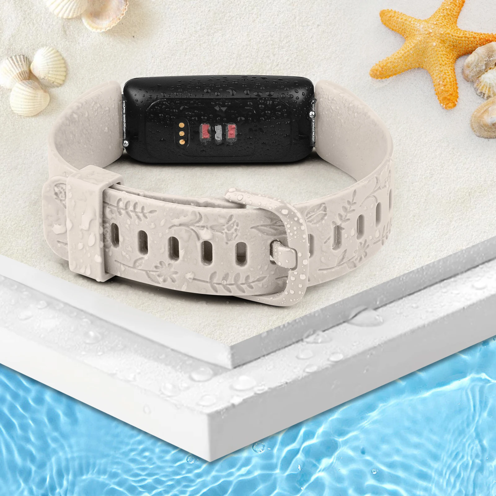 Bracelet en TPU avec fleur gravée pour Fitbit inspire 2, bracelet de montre sport, bracelet de remplacement pour Fitbit inspire 2 Band Bracelet Correa