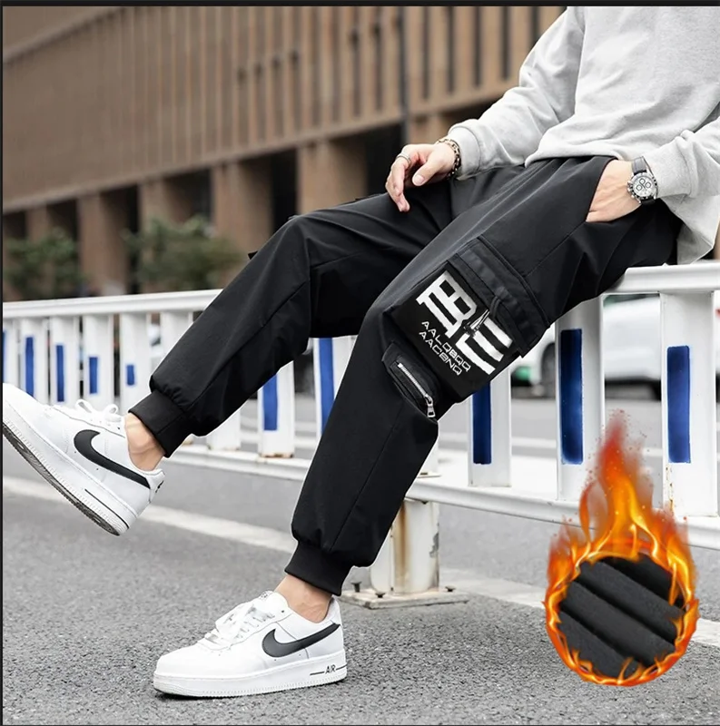 2024 Nieuwe Herfst En Winter Kasjmier Verdikte Heren Effen Kleur Losse Trekkoord Stropdas Voet Trend Vrijetijdsbroek Overalls