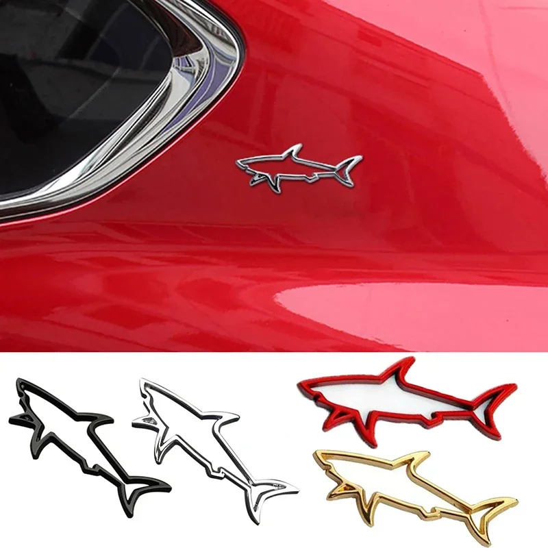 Car 3D Piranha Shark Carcharodon Carcharias Metal Chrome Zinc Alloy Emblem Car Badge Body Trunk Fender Adhesive Sticker