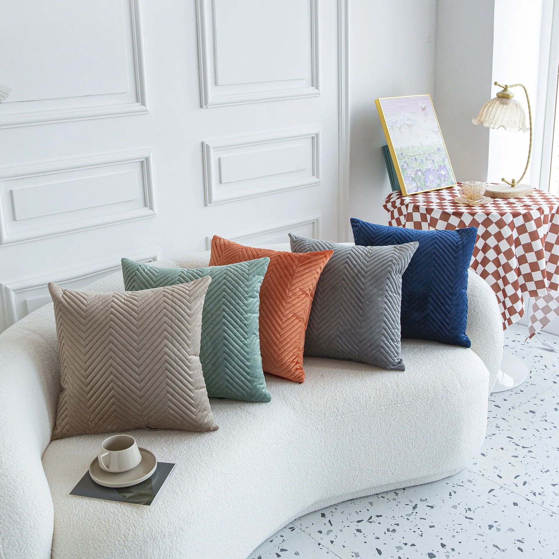 Simple Solid Color New Three-dimensional Quilted Embossed Pillow Cover Sofa Living Room Backrest Cover