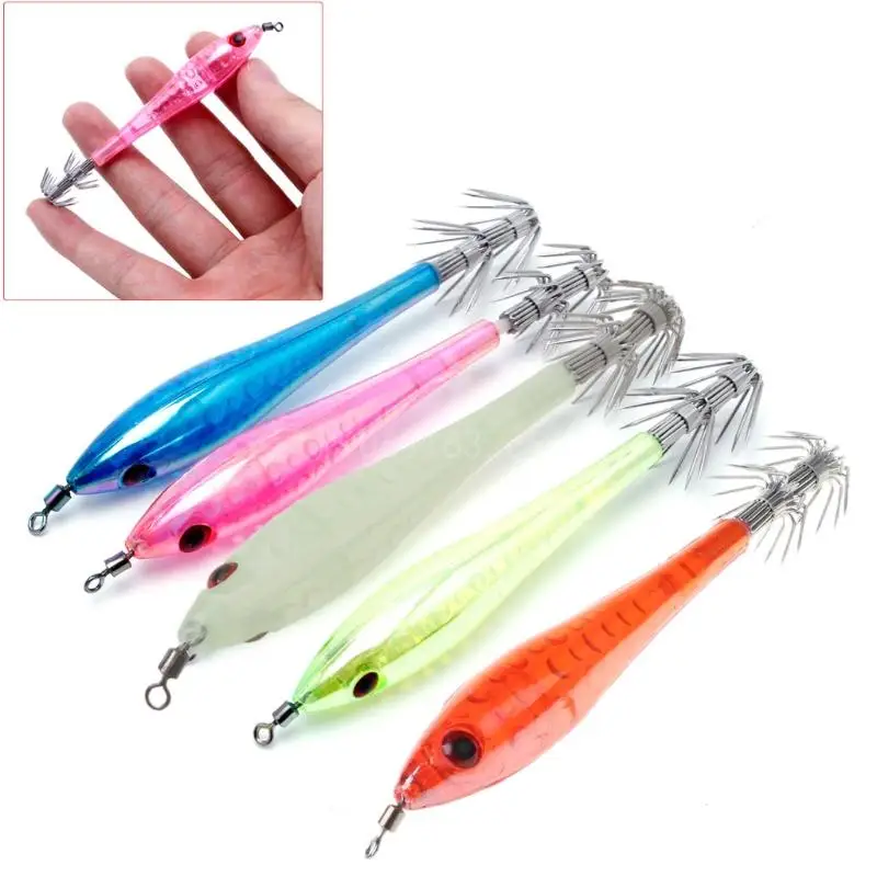 5Pcs Glow In Dark Luminous Squid Cuttlefish Fishing Lures Tackle Jig Bait Hooks image 3