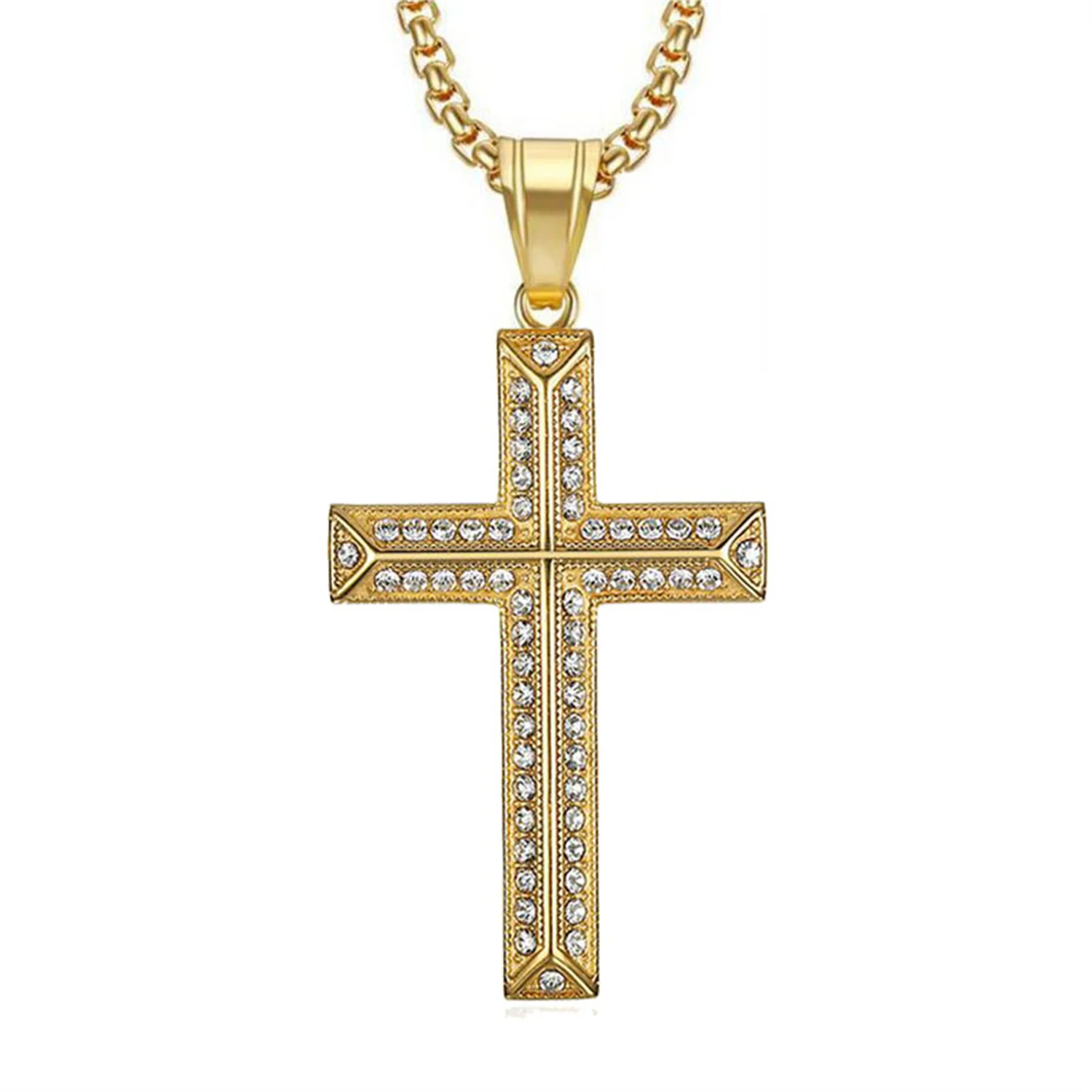 Iced Out Jesus Christ Cross Pendant Dropshipping Gold Color Stainless Steel Christian Amulet Necklace for Men Hip Hop Jewelry