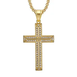 Iced Out Jesus Christ Cross Pendant Dropshipping Gold Color Stainless Steel Christian Amulet Necklace for Men Hip Hop Jewelry