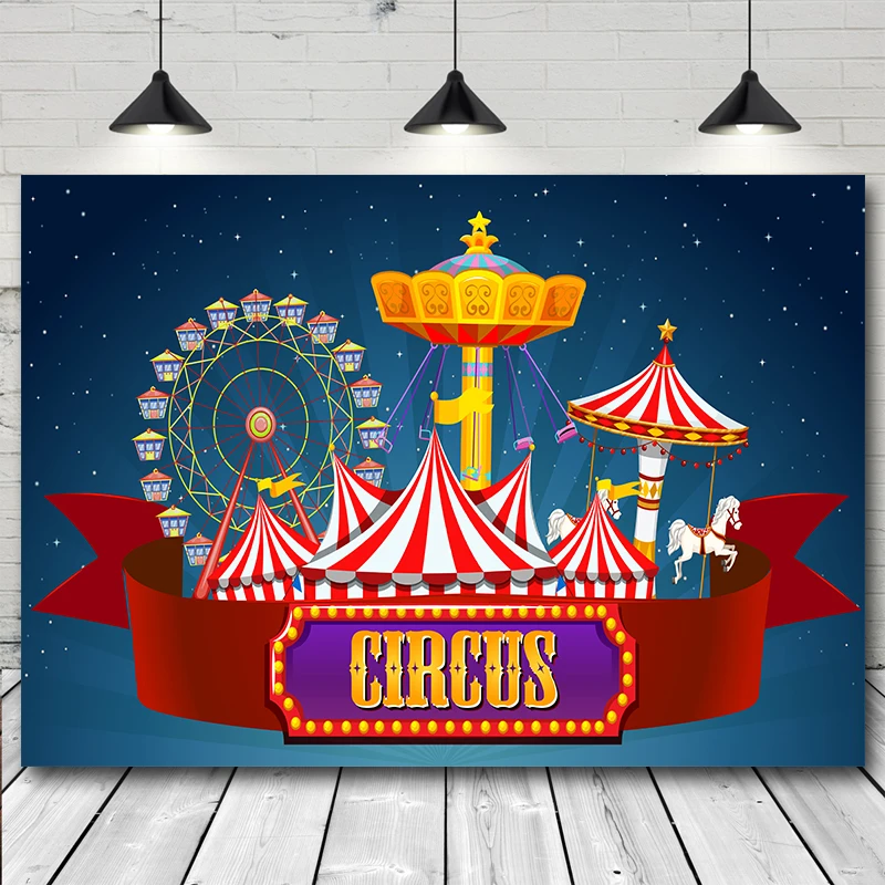 Circus Theme Photography Backdrop for Baby Shower Birthday Party Balloon Elephant Carnival Children Portrait Photo Background