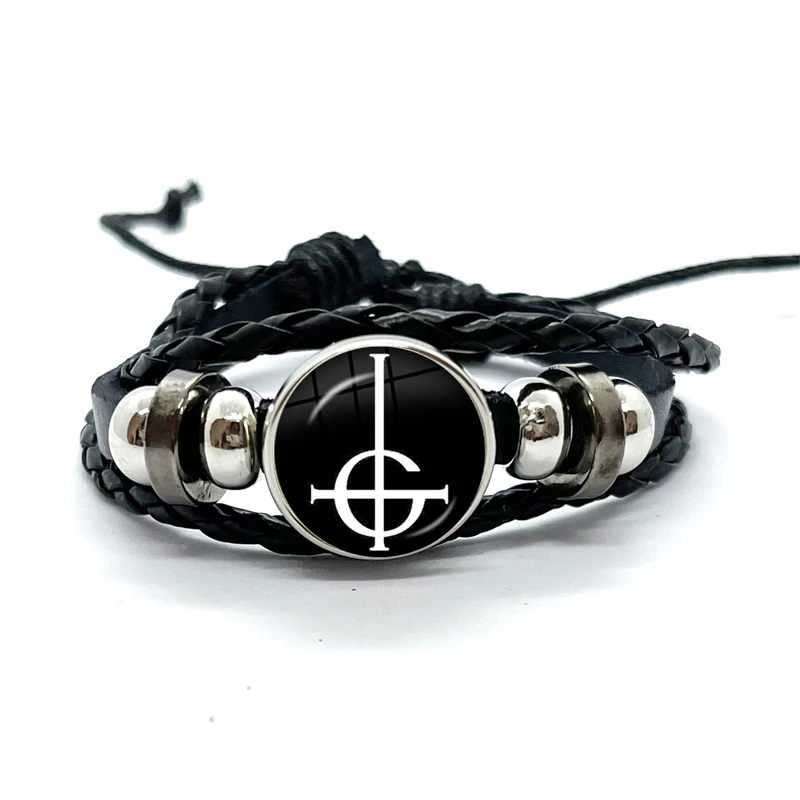 Ghost Rock Band PaPa Black Leather Bracelets  Multilayer Braided Bracelets Bangles Handmade Jewelry Gifts