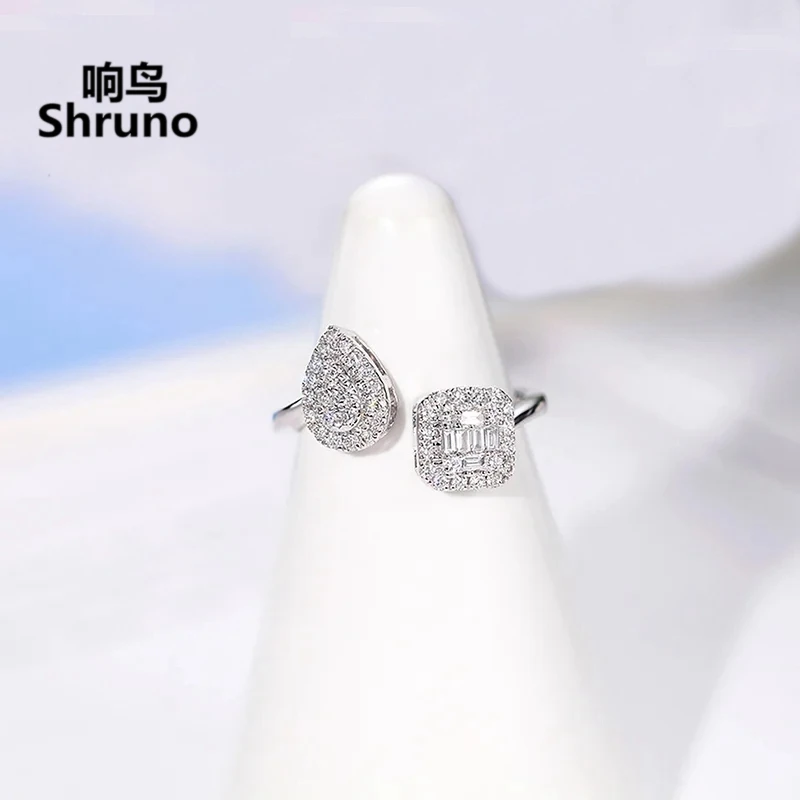 Shruno Solid 14k au585 White Gold Natural Diamonds Ring Drop Shape Exquisite Custom Women Band Trendy Fine Jewelry Anniversary