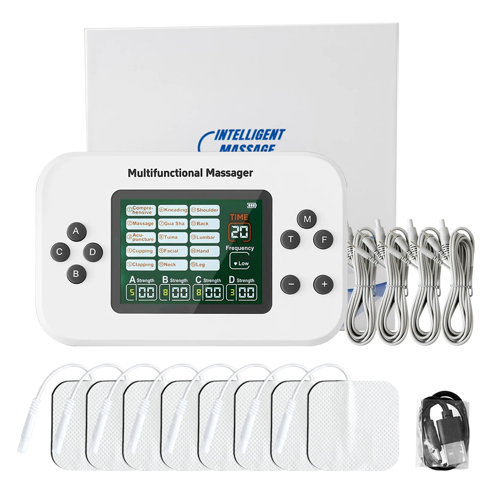Multifunctional Professional Muscle Stimulator 4 Outputs Pulse Muscle Massage Rechargeable EMS TENS Electric Body Massager