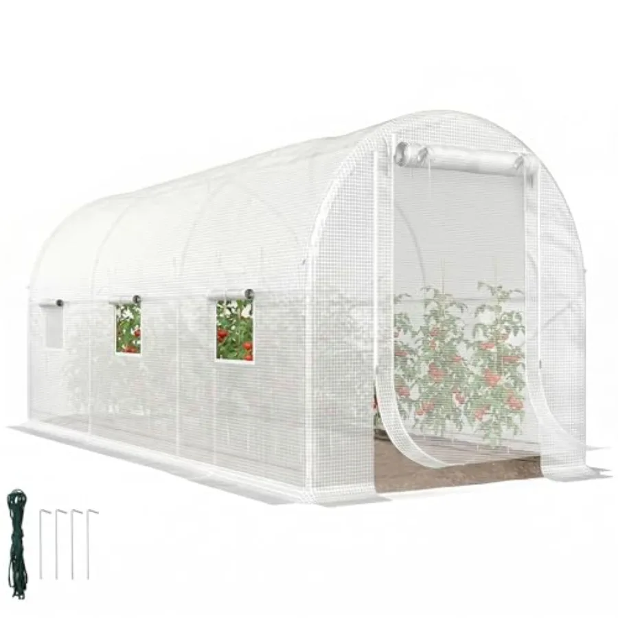 14.6'x6.5'x6.6' Hoop House for greenhouse use, polyethylene cover, white, UV-resistant and reinforced with 2 support rods