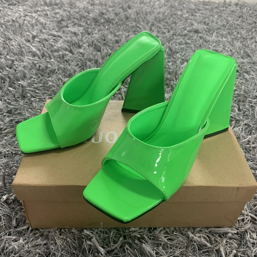 Summer Women Pumps Triangle Thick heel Slippers Sandals Sexy Street High Heels Woman Party Peep toe Dress Mules shoes size 35-42