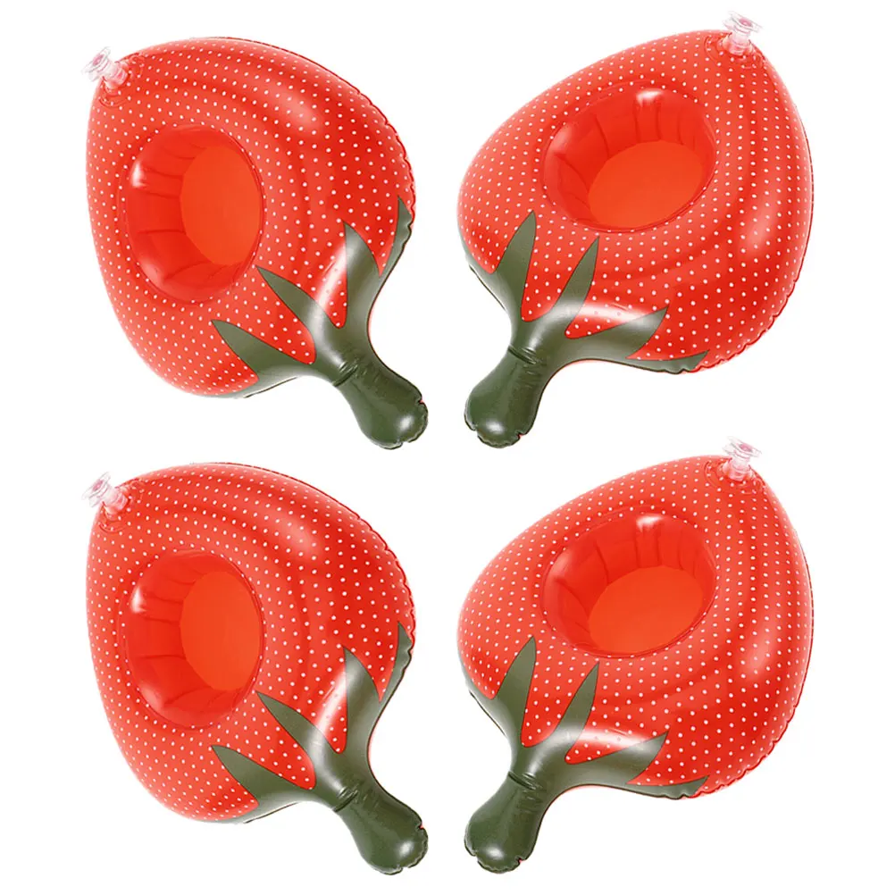 

4pcs Inflatable Cup Holder Pool Drink Float Floating Beverage Lightweight Portable Pool Party Accessory Strawberry