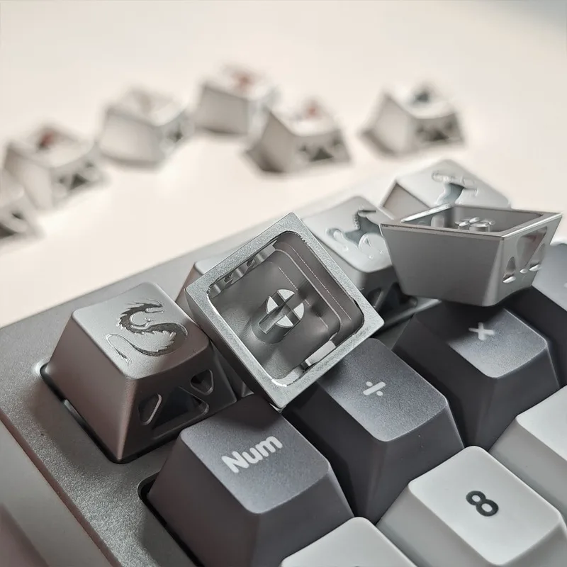 Twelve Chinese Zodiac Signs Hollow Metal Keycaps Custom CNC Anode UV Cherry Profile 12pcs Keycap Cute Cartoon Anime Point Cap