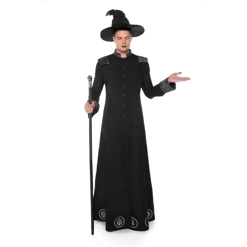 الكبار معالج سحري الساحر وارلوك زي الساحر تأثيري للرجال هالوين بوريم ملابس تنكرية للحفلات فستان بتصميم حالم أسود