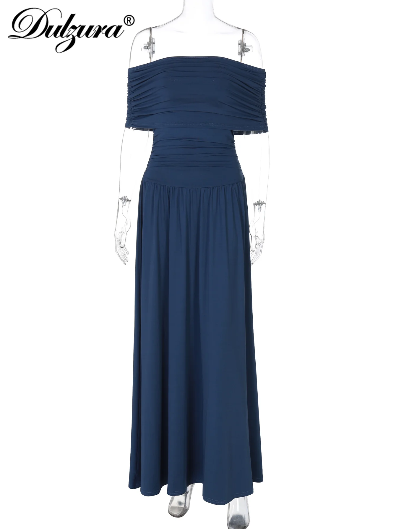 เดรสยาวทรงเข้ารูป ดีไซน์เปิดไหล่ ไร้แขน ผ้าจับจีบ แต่งระบาย ดีไซน์เซ็กซี่ หรูหรา เหมาะสำหรับงานปาร์ตี้ คลับ งานพรอม เสื้อผ้าฤดูร้อน