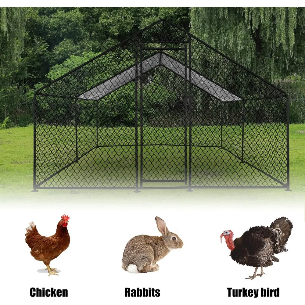 Pollo grande de metal de 10 pies con paseo, cubierta impermeable para aves de corral, adecuada para gallinas, conejos y animales de granja