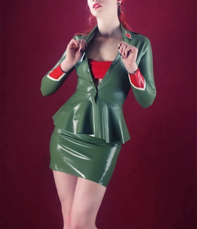 أزياء اللاتكس اللباس الموحد نمط الجيش Catsuit مجموعة صنم مثير النساء كلوبوير للكوسبلاي دون حمالة الصدر