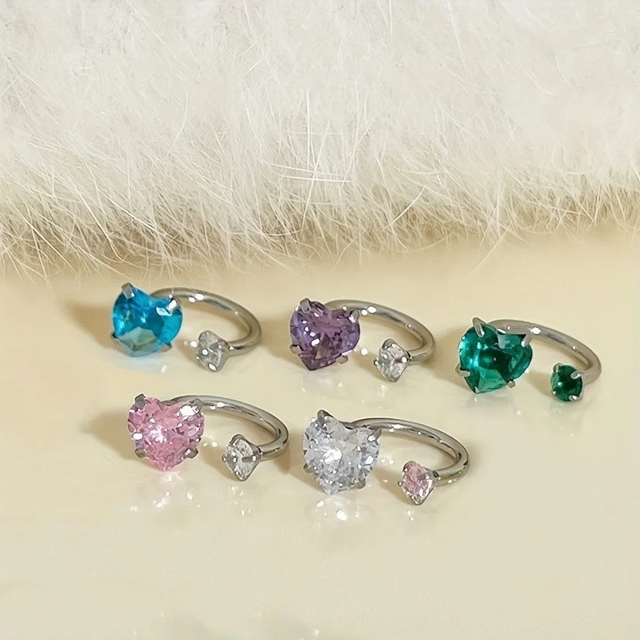 1pcs Stainless Steel Heart-shaped Zirconium C-bar Horseshoe Ring Ear Bone Stud Lip Stud Piercing Ornament for Daily Wear