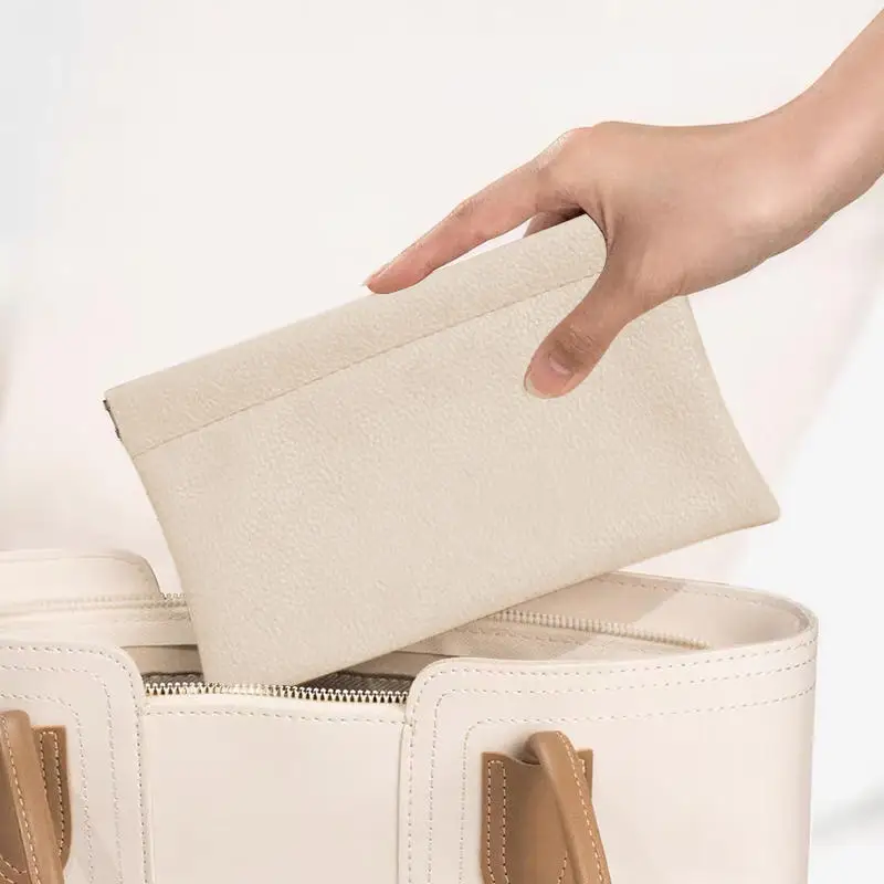 Coin Purse Solid Color Long Wallet Data Cable Earphone Storage Hand-held Bag Multi-purpose Eyeglass Pouch Self-closing Simple